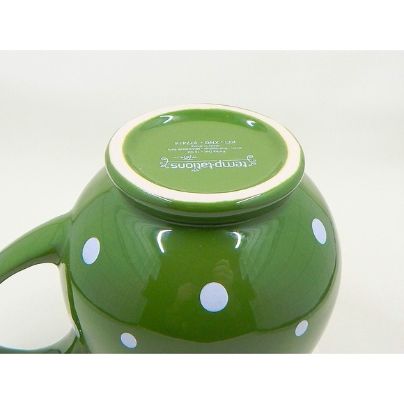 Temptations By Tara Green White Polka Dot Belly Coffee Mug Cup 16 oz - Picture 10 of 10
